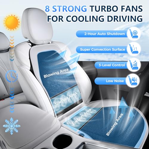 Upgraded Cooling Car Seat Cover Front Seat with Blowing&Suction, 12V-24V Ventilated Car Seat Cushion with 8 Turbo Fans, 3-Speed Adjustable Universal Fit Breathable Car Cushion for Summer Driving-Gray - color: Gray