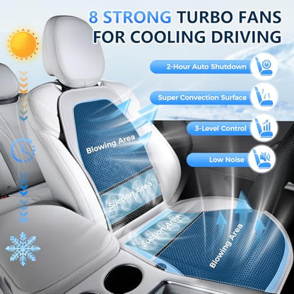 Upgraded Cooling Car Seat Cover Front Seat with Blowing&Suction, 12V-24V Ventilated Car Seat Cushion with 8 Turbo Fans, 3-Speed Adjustable Universal Fit Breathable Car Cushion for Summer Driving-Gray - color: Gray