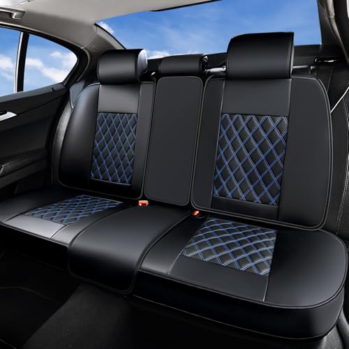 Huidasource Car Back Seat Cover, Leather Anti Slip Automotive Rear Seat Cover Protector, Back Seat Car Cover Velcro Adjustable Universal Fit for Most Cars Sedan SUV Pickup Truck (Back Row/Black&Blue) - color: 01R# Black&Blue, size: Back Seat Cover
