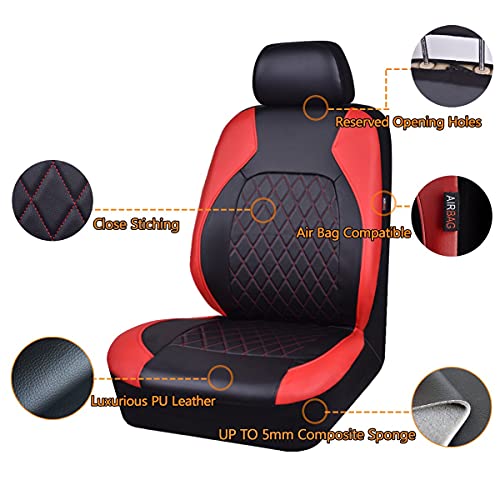 Universal Faux Leather Car Seat Covers Full Set Airbag Compatible Breathable Fit for Cars Trucks SUVs Deluxe Pu Luxury Vinyl(Black with Red) - color: Red, size: Full Set