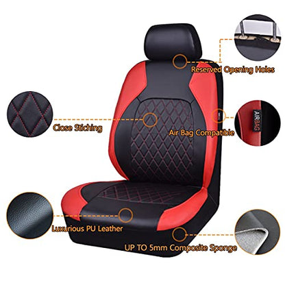 Universal Faux Leather Car Seat Covers Full Set Airbag Compatible Breathable Fit for Cars Trucks SUVs Deluxe Pu Luxury Vinyl(Black with Red) - color: Red, size: Full Set