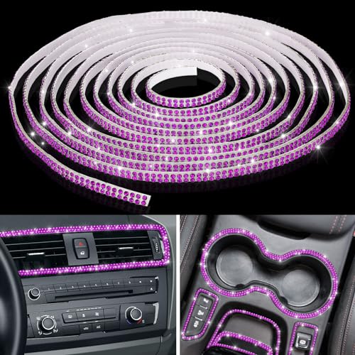 Kingdder 16.4 ft Bling Car Trim Self Adhesive Bling Car Accessories for Women Rhinestone Strip Glitter Diamond Sticker DIY Line Molding Dashboard Decal Shiny Auto Stuff for Interior Exterior Decor - color: Purple, size: 16.4 ft