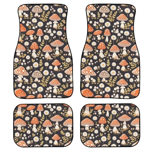 Mushroom Car Floor Mats Cartoon Fly Agaric Daisy Flower All Weather Car 1st & 2nd Row Floor Mats Interior Carpet Forest Mushroom Daisy Flower Universal for Sedan Trucks - color: Fly Agaric Daisy