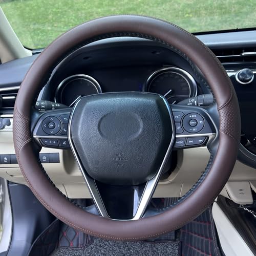 Steering Wheel Cover Universal Standard Size 14.5-15 inch, Breathable Microfiber Leather, Anti-Slip, Non-Folding Packaging, Fits Most Cars SUVs Trucks, Brown - color: Brown