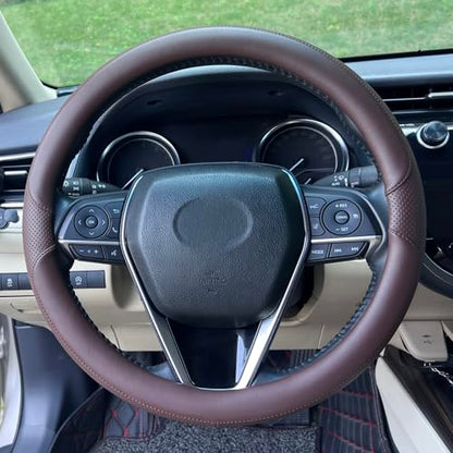 Steering Wheel Cover Universal Standard Size 14.5-15 inch, Breathable Microfiber Leather, Anti-Slip, Non-Folding Packaging, Fits Most Cars SUVs Trucks, Brown - color: Brown, size: Round Shaped: Medium 14 1/2''-15''