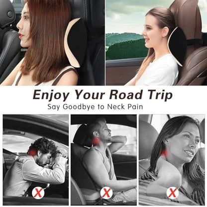 Make Restful Car Headrest Pillow, Car Pillow for Driving with Adjustable Strap, Breathable Removable Cover & Ergonomic Design - Softness Travel Car Neck Support Pillow(Beige, 1PC)