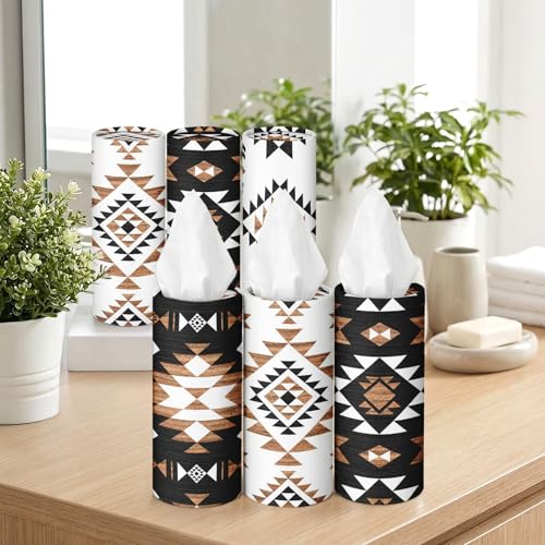 Arttown Car Tissue Holder for Cup Holder,Facial Tissues Bulk 3-Ply,Refillable Western Aztec Vintage Cylinder Tissue Boxes,Fit Car Home Office School,12 Pack (600 Sheets Total,50 Sheets Each)