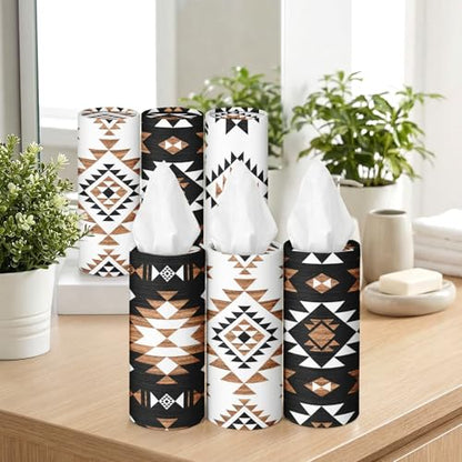 Arttown Car Tissue Holder for Cup Holder,Facial Tissues Bulk 3-Ply,Refillable Western Aztec Vintage Cylinder Tissue Boxes,Fit Car Home Office School,12 Pack (600 Sheets Total,50 Sheets Each)