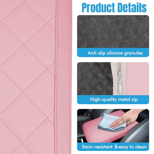 Hovom Car Center Console Armrest Pillow, 12.6"×7.87"×1.97" Leather Arm Rest Cover for Cars, Soft Comfortable Auto Armrest Cushion Pad, Vehicle Middle Console Cover, Car Accessories (Pink) - color: Pink