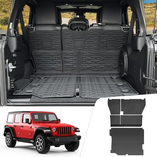 Cargo Liner with Seat Back Cover Fit for 2018-2025 Jeep Wrangler JL Unlimited 4 Door 4X4, Cargo Mat TPE Seat Back Protector for 2024 Jeep Wrangler JL/JLU Accessories(Cargo Mat+ Backrest Mats) - color: Cargo Mat+Seat Back Cover, size: For 18-25 JLU 4X4