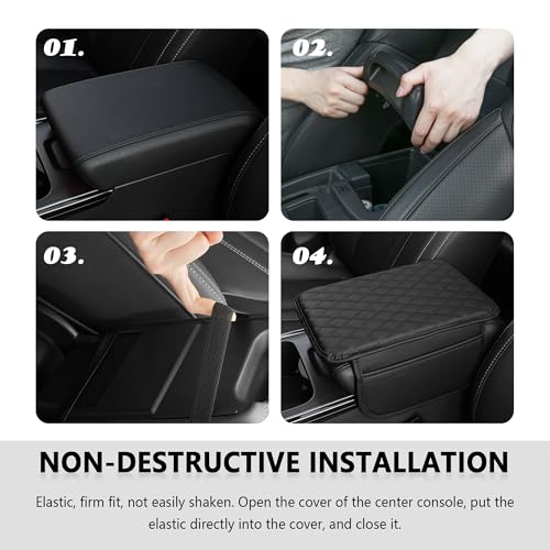 Stacool Upgraded Car Center Console Cover,Microfiber Leather Car Armrest Cover Cushion with 2 Storage Bags,Universal Car Armrest Storage Box (Black)