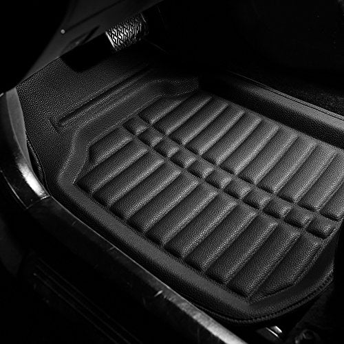 FH Group Automotive Floor Mats - PU Leather Floor Mats, Deep Dish Design, Floor Mats for Cars, Universal Fit Floor Mats Front Set, Floor Mats for Most Sedan, SUV, Truck Floor Mats Solid Black - color: Solid Black - Front