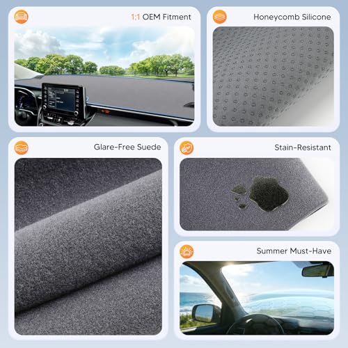 Upgraded Gray Dashboard Cover for 2019-2026 Toyota Corolla Accessories,Dash Cover Mat Carpet Sunshade Pad UV Protection Anti-Glare Non-Slip - size: 19+Corolla Dash Cover(Gray)