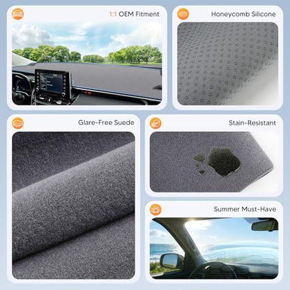 Upgraded Gray Dashboard Cover for 2019-2026 Toyota Corolla Accessories,Dash Cover Mat Carpet Sunshade Pad UV Protection Anti-Glare Non-Slip