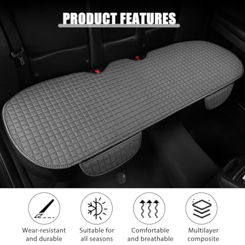 Car Back Seat Cover, Breathable Waterproof Vehicle Rear Bench Protector with Storage Pocket, Comfortable Automotive Back Seat Cushion Pad, Universal for SUV RV Truck (Gray)