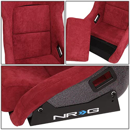 NRG Innovations NRG-FRP-302MAR-PRISMA Universal Fixed Back Bucket Racing Seat for 5-Point Harnesses, Size L, Maroon Alcantara Material, 24" W X 35" H X 18" D - color: Maroon