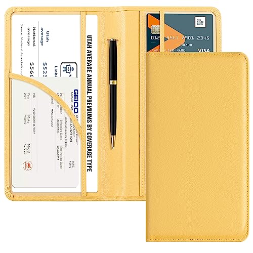 CoBak Car Registration and Insurance Holder - Vehicle Glove Box Car Organizer,Auto Truck Comparment Accessories Case with Magnetic Closure for Essential Document,Driver License,Cards - color: L-Yellow