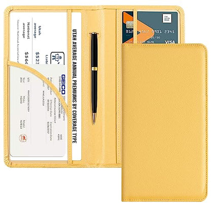 CoBak Car Registration and Insurance Holder - Vehicle Glove Box Car Organizer,Auto Truck Comparment Accessories Case with Magnetic Closure for Essential Document,Driver License,Cards - color: L-Yellow