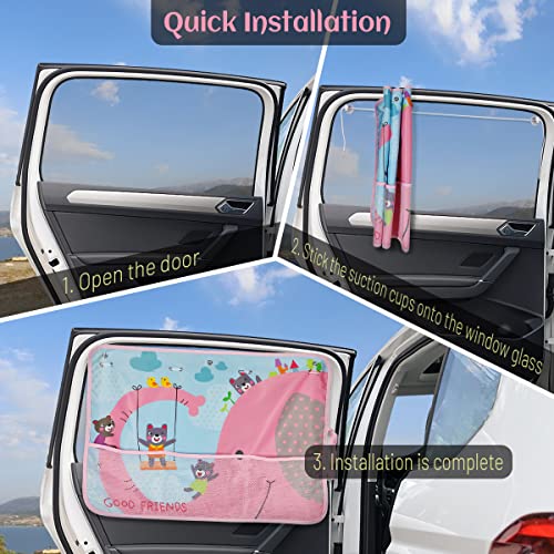 Car Sun Shade for Window Baby, 2 Pack Full Shade Window Shades with Storage Net Pocket, 7 Suction Cups, Cute Elephant for Sun/Heat/UV Rays Protection, Kids - color: Elephant-2pcs