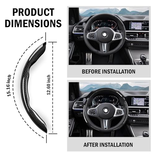 3-Piece Carbon Fiber Steering Wheel Cover, Anti-Slip & Segmented Thin Design for Comfort Grip, Universal Fit 99% Cars SUV Truck,Black - color: Black