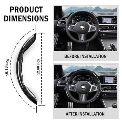 3-Piece Carbon Fiber Steering Wheel Cover, Anti-Slip & Segmented Thin Design for Comfort Grip, Universal Fit 99% Cars SUV Truck,Black - color: Black
