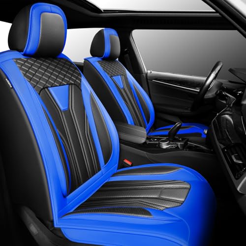 Fit Car Seat Covers Compatible with Honda Fit 2008-2018 2019 -Premium Leather，Waterproof Breathable，All-Weather Seat Cushion Protecto&Airbag Compatible (2 Front Seat Blue&Black)