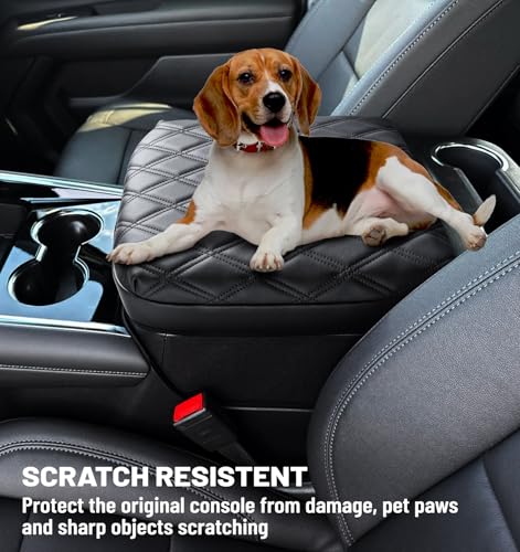 Center Console Armrest Cover for Chevy Chevrolet Silverado/GMC Sierra 2019-2024 2025, Tahoe & Suburban & Yukon 2021-2025, PU Leather Middle Console Cover Protector Pad, Truck Interior Accessories - style: Bucket Seat 2019+
