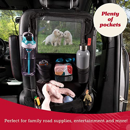 Lusso Gear Backseat Car Organizer- Kick Mat Protects Against Kids Feet - 12 Large Storage Pockets - iPad,Tablet, Water Bottle Holder- Durable, Heavy Duty Road Trip Essential (Black) - color: 1-Pack Black