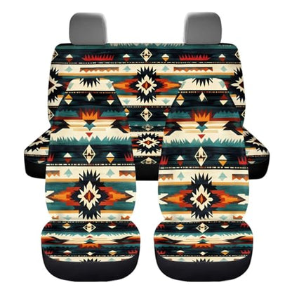 Dreaweet Aztec Car Seat Covers Full Set,Native American Geometric Car Deocr Set of 12,Universal Steering Wheel Cover with Center Console Cover,Cup Coasters,Seatbelt Covers,Gear Shift Handbrake Cover - color: Aztec Geometric