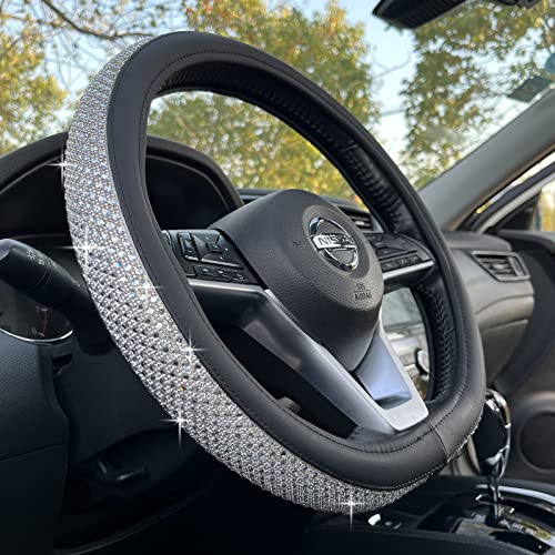 D Shaped Bling Comfy Steering Wheel Cover with Jumbo Crystal Rhinestones, Anti-Slip Diamond Leather, Flat Bottom 14.5-15 Inch (Silver) - color: 1.Silver, size: D Shaped/Flat Bottom[14 1/2''-15'']