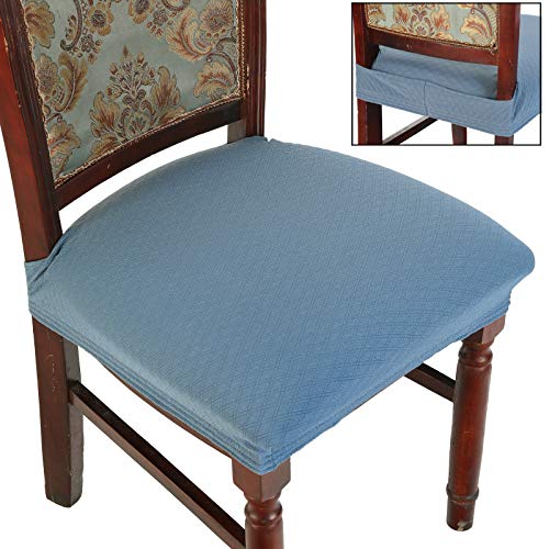 Dining Room Chair Covers Set of 6, Easy Installation Stretchy Jacquard Armless Kitchen Chair Seat Protectors, TPU not Mixed, Rear Covered- Sky Blue- 6 - color: Sky Blue, size: 6pcs/Rear-covered