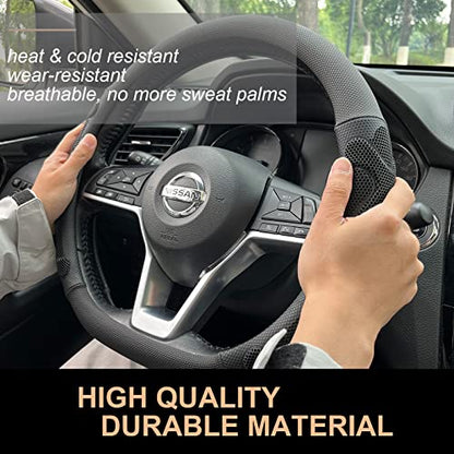 D Shaped Comfy Grip Steering Wheel Cover, Anti-Slip Design, Flat Bottom 14.5-15 Inch(Silicone Black)