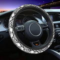 Skull Steering Wheel Cover Non Slip Black and White Neoprene Steering Wheel Protector Covers Universal 15 inch for Women Men Car Accessories - color: Black3
