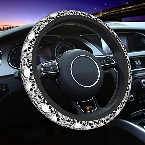Skull Steering Wheel Cover Non Slip Black and White Neoprene Steering Wheel Protector Covers Universal 15 inch for Women Men Car Accessories - color: Black3