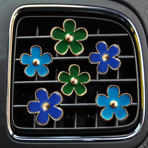 Air Vent Clips - 6 Pcs Daisy Flower Car Decoration for Air Vent & Conditioning - Handmade Car Interior Accessories Decor - Cute Charm & Gifts for Women - color: Sky blue,Deep blue, Green