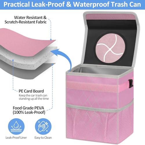 ELONGRIVER Car Trash Can Bin for Back Seat Leak Proof, Cute Car Trash Bag Hanging, Vehicle Trash Can for SUV Truck Van, Automotive Garbage Cans Front Seat Pink - color: Pink, size: 3 Gallons