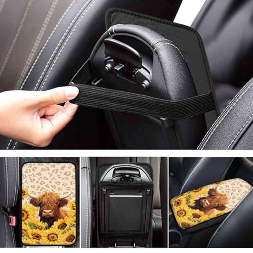 UNICEU Sunflower Animal Yak Print Car Center Console Armrest Cushion Pad Auto Interior Accessories Neoprene Soft Armrest Protector Pad Anti Slip Cover - color: Sunflower Yak
