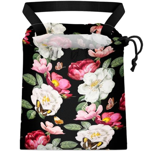 Car Trash Bag Hanging Back of Seat Waterproof Small Cute Printed One-handed Strap Drawstring Garbage Bags for Car-Black Floral - color: Black Floral Car Trash Bag