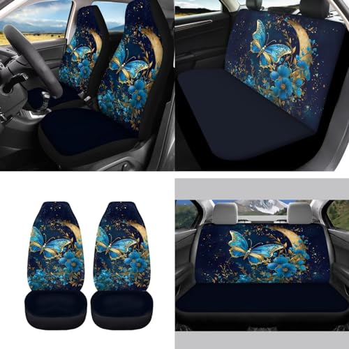 11Pcs Butterfly Car Accessory Interior Full Sets Blue Moon Butterfly Car Seat Covers Auto Seat Protection with 15Inch Neoprene Steering Wheel Cover Seatbelt Pads Keychain Seatbelt Pad - color: Blue Butterfly