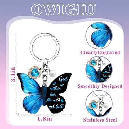 Butterfly Keychains for Women Christian Keychain Bible Quotes Spiritual Gifts for Women Religious Bible Verse Gifts Christian Accessories Blue Butterfly Charms for Purses