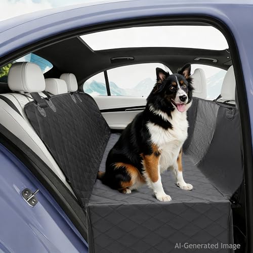 100% Waterproof Dog Car Seat Cover, 600D Oxford Hammock Full Coverage Back Seat Protector, Anti-Slip Bottom with Mesh Window & Storage Pocket, 100% Heavy Duty for Cars SUVs Trucks
