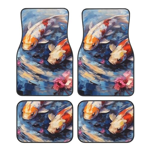 OSAM SPACE Oil Painting Koi Water Car Floor Mats Set of 4 All Weather Trunk Mat Anti-Slip Automotive Carpet Decor Rugs Universal Car Accessories - color: Oil Painting Koi Water