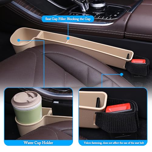 Car Seat Gap Filler, Multifunctional Seat Side Gap Filler with Cup Holder & Organizer, Gap Stopper Universal Fit Car SUV Truck Fill The Gap Between Seat & Console Set of 2 (Beige) - color: Beige