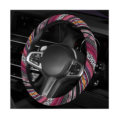 Boho Steering Wheel Cover, Anti-Slip Coarse Flax Cloth Ethnic Style Auto Wheel Cover, Breathable Boho Auto Steering Wheel Protector for Women Men, Car Accessories (Style J)