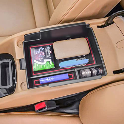 EDBETOS Center Console Organizer Tray Compatible with Chevy Malibu Accessories 2016-2019 2020 2021 2022 2023 2024 2025 Secondary Armrest Storage Box Insert Tray, USB Cable Hole, ABS Material, Red - color: Red Trim
