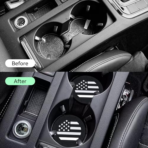 4PCS Car Cup Holder Coasters, 2.75 Inch American Flag Insert Car Cup Coaster, Anti Slip Shockproof Embedded Drink Mat, Car Coasters for Cup Holders, Universal Car Interior Accessories (Black)
