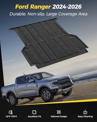 3W Truck Bed Mat for Ford Ranger (5FT, 59.6" Bed) 2024-2026 Vehicle Bed Mat, Vehicle Bed Mat Custom Fit Flush All Weather Protection TPE Pickup Car Bed Cargo Trunk Liner for Ranger - size: 1. Ford Ranger|24-26|Truck Bed Mat