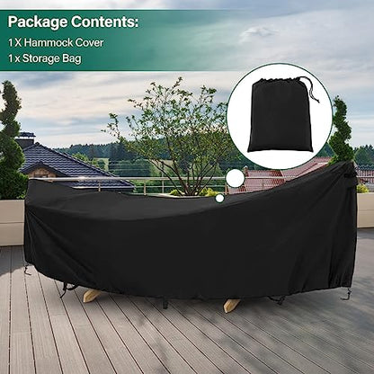 Hammock Cover,400D Upgraded Waterproof Hammock Cover for 11-12 Ft Hammock with Including Adjustable Buckle Strap,150" L x 59" W x 31" H-Black
