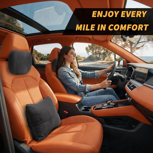 Kwak's Car Headrest Pillow & Lumbar Support Set Neck Pillow 2-Level Height Adjustment, Removable Washable Cover, Neck Pillow for Car Driving Comfort (Grey) - color: Grey