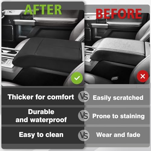 Center Console Armrest Cover Fit for Ford F150 2015-2020 &F250 F350 F450 2017-2022 & Expedition 2018-2024 Accessories, Armrest Pad Console Lid Cushion Vegan Leather Regular Thick (Bucket Seat) - size: 4) 17-22 |F250/F350/F450| Bucket Seat, Regular